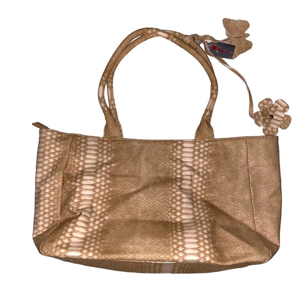 Penelope Ann Large Gold Faux Snake Handbag Purse Tote !